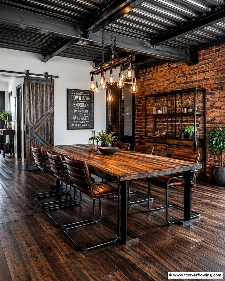 Industrial Style with Metal AccentsExact - 25 Dark Wood Floor Dining Room Ideas for a Classic Look