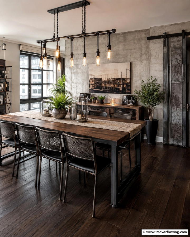 Industrial Style with Metal AccentsOne - 25 Dark Wood Floor Dining Room Ideas for a Classic Look