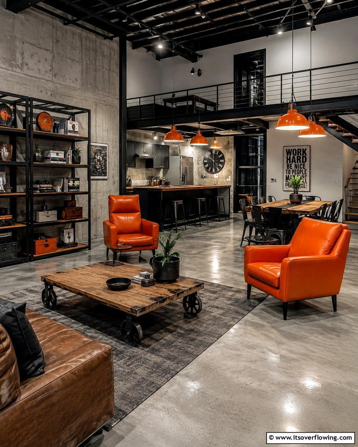 Industrial Style with Orange and Grey Accents - 25 Orange and Grey Living Room Ideas for a Modern Look