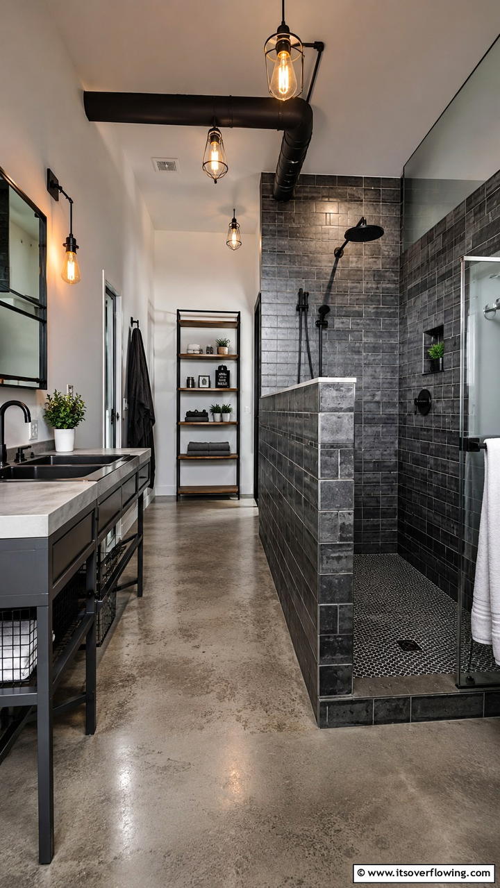 Industrial Tile Accent - 30 Half-Wall Shower Ideas- Sleek Bathroom Design Solutions