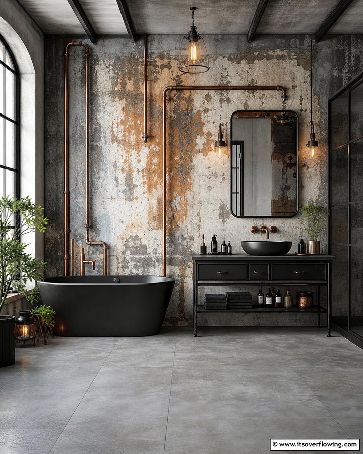 Industrial Urban Decay - 30 Bathroom Mural Ideas for Bold and Artistic Wall Designs