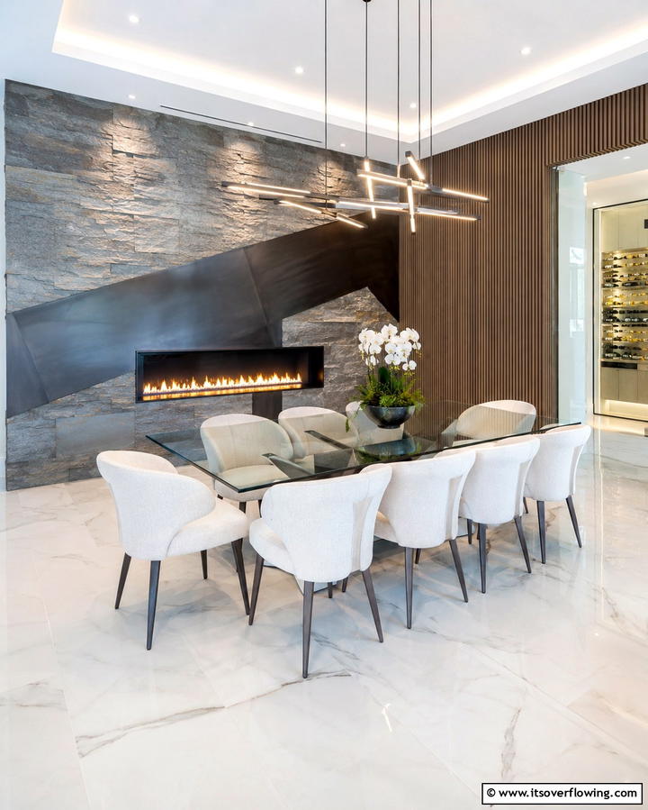 Industrial Urban Edge - 30 Cozy Dining Room Fireplace Design Ideas & Tips