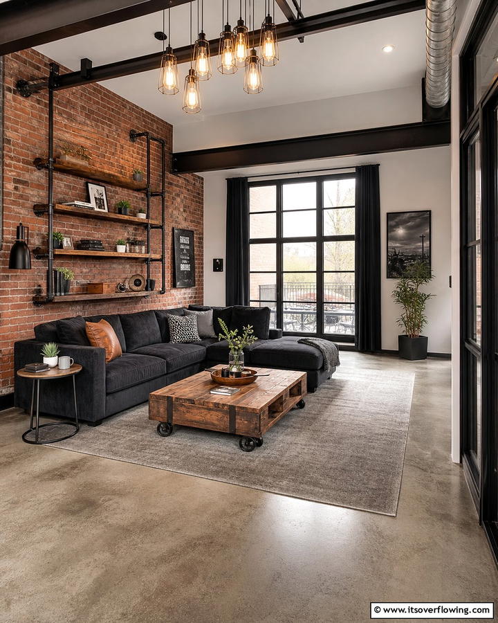Industrial Urban Edge - 21 Aesthetic Living Room Ideas for a Stylish & Cozy Retreat