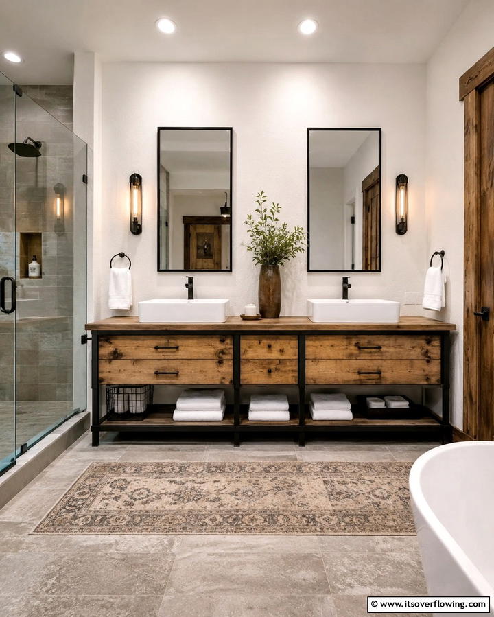 Industrial Vanity with Metal and Wood - 25 Industrial Bathroom Ideas for a Bold Look