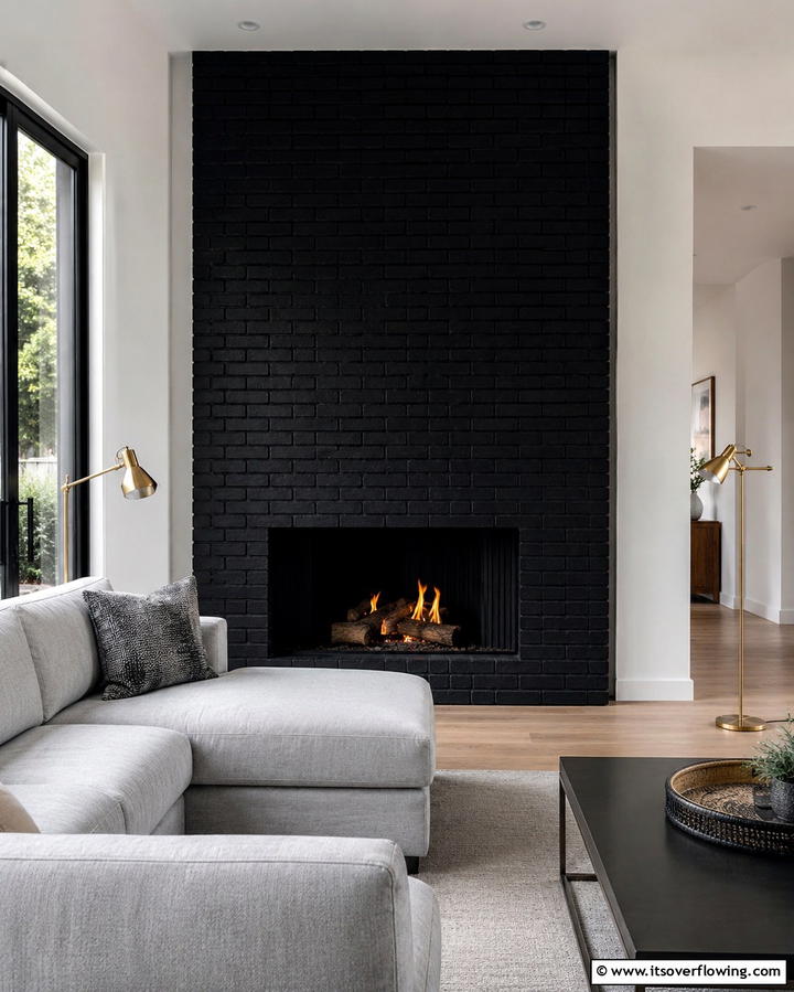 Innovative Black Brick Facade - 30 Bold Black Fireplace Ideas to Elevate Your Living Room