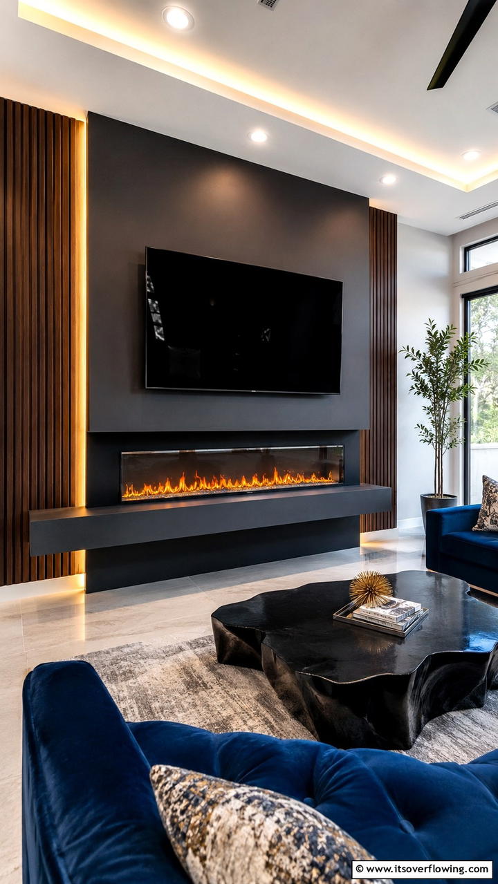 Innovative Electric Fireplace with Floating TV Look - 30 Electric Fireplace Ideas With TV Above for Cozy Spaces