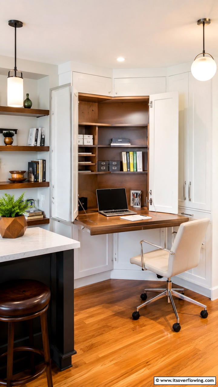 Innovative Fold Down Workstation - 30 Corner Cabinet Ideas to Maximize Storage in Any Room