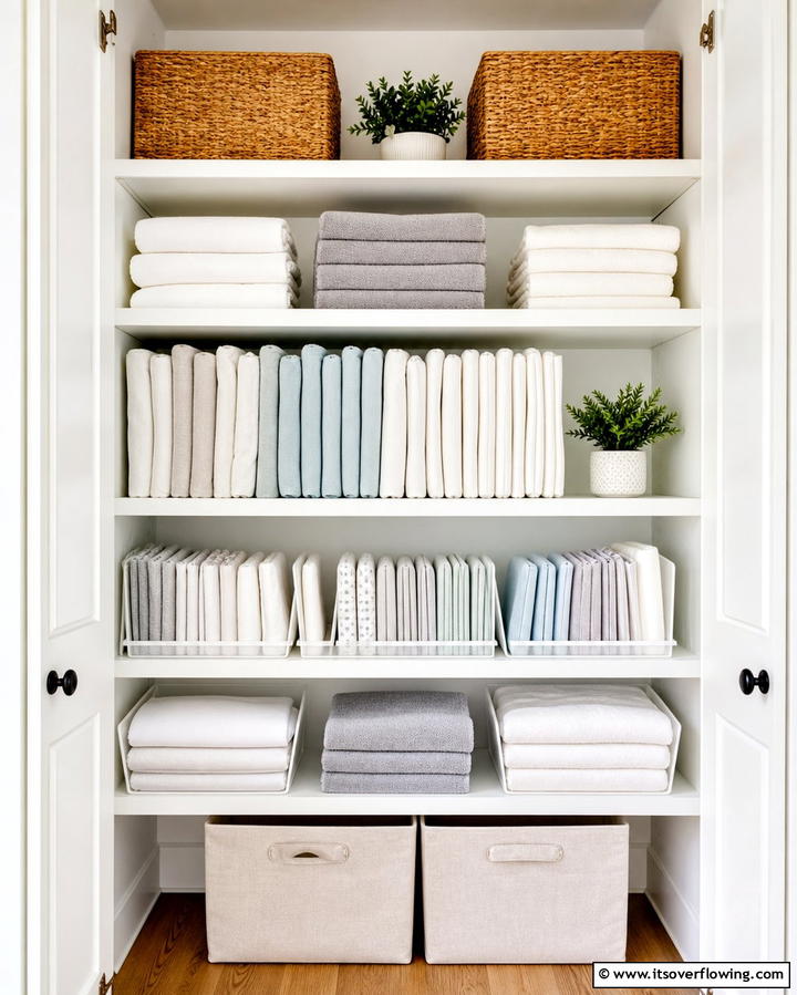 Innovative Folding Techniques - 30 Linen Closet Organization Ideas for Maximized Storage