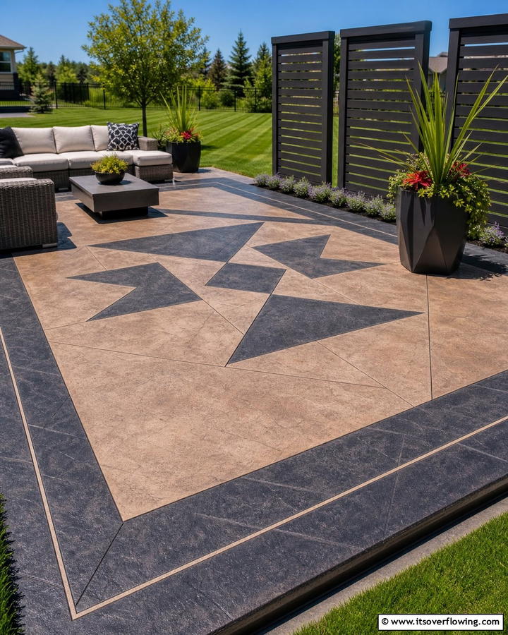 Innovative Geometric Layout - 21 Stamped Concrete Patio Designs to Elevate Outdoor Spaces