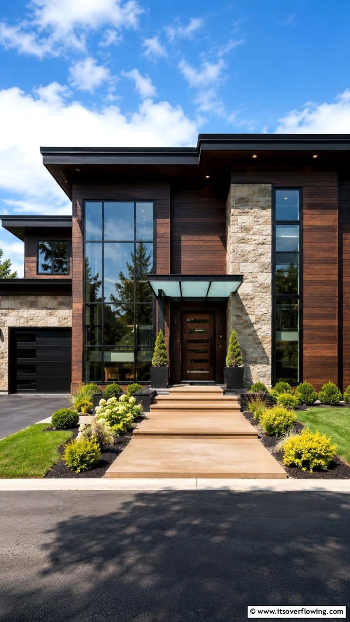 Innovative Material Combinations - 30 Dark Brown House With Black Trim Exterior Design Ideas