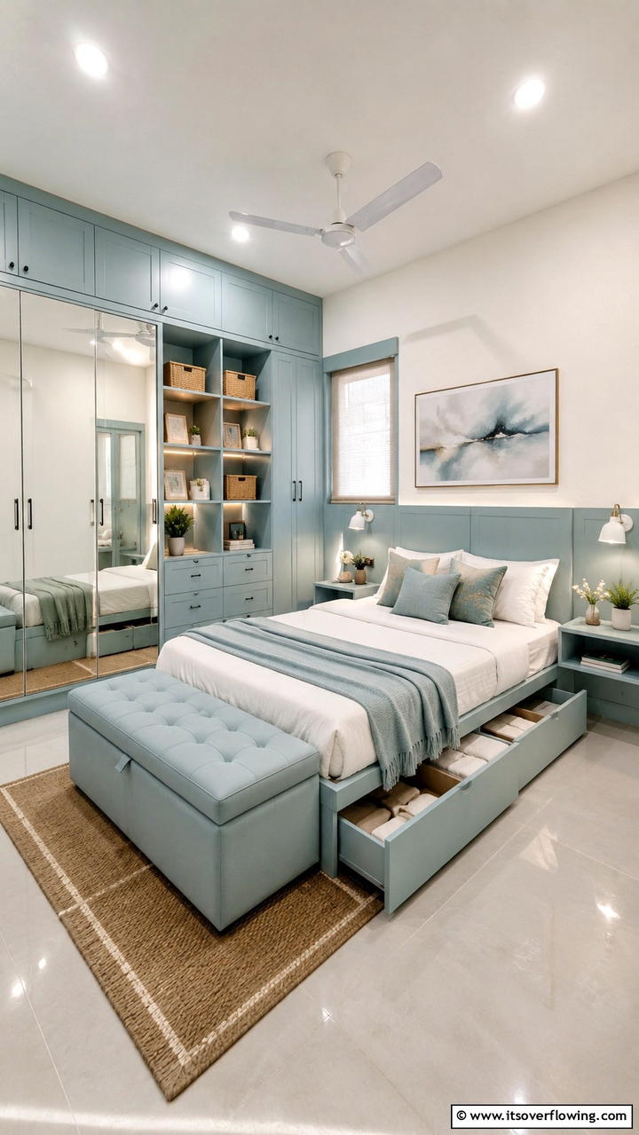 Innovative Storage Solutions - 30 Duck Egg Blue Bedroom Ideas for Serene Spaces