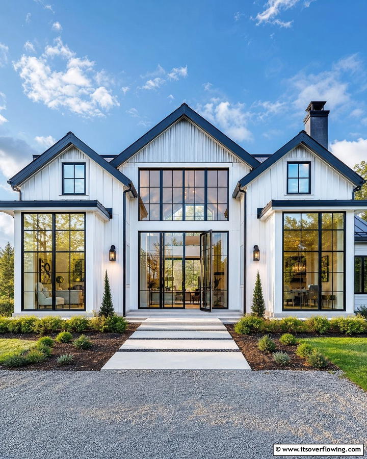 Innovative Use of Glass and Metal - 21 Modern Farmhouse Exterior Ideas to Boost Curb Appeal