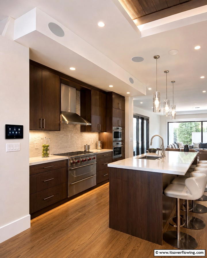 Install Built In Speakers for Entertainment - 20 Kitchen Soffit Ideas for a Polished Look
