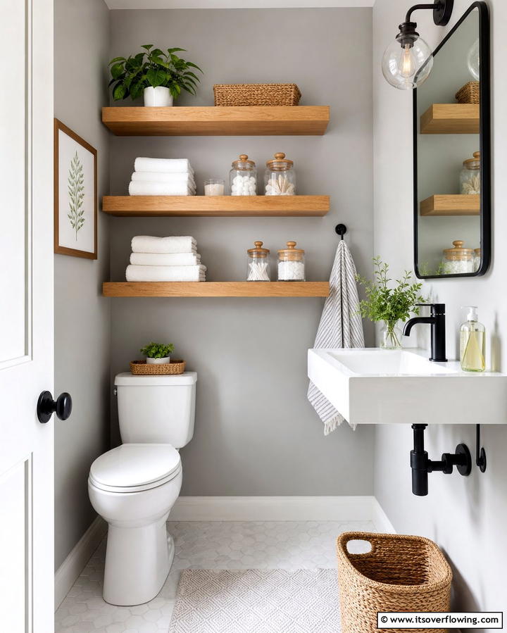 Install Floating Shelves - 25 Guest Bathroom Ideas for a Welcoming Space