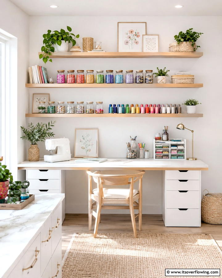 Install Floating Shelves for Stylish Storage - 25 Craft Room Organization Ideas for Creative Spaces