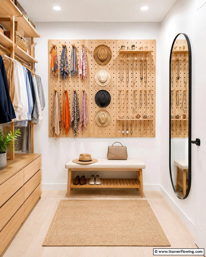Install Hooks and Pegboards for Accessories - 25 Small Dressing Room Ideas to Organize Your Wardrobe