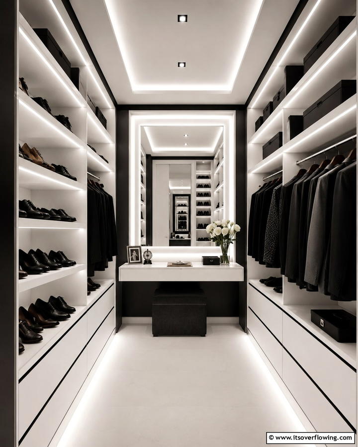 Install LED Lighting for Better Visibility - 25 Small Dressing Room Ideas to Organize Your Wardrobe
