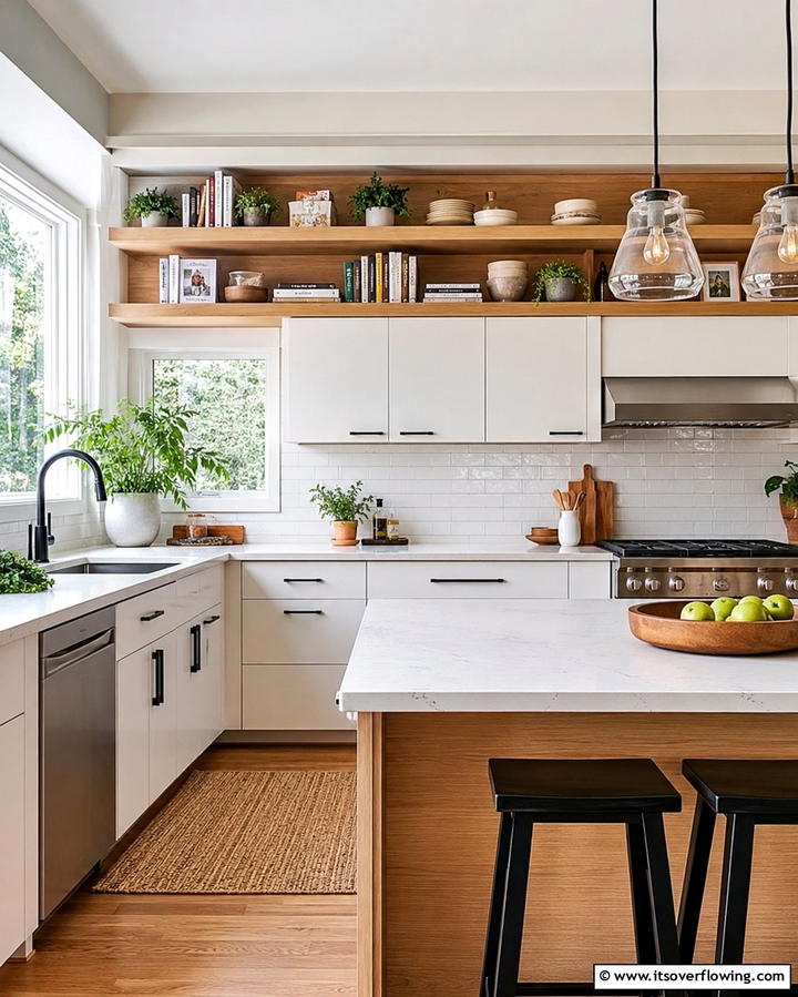 Install Open Shelving for Extra Storage - 20 Kitchen Soffit Ideas for a Polished Look