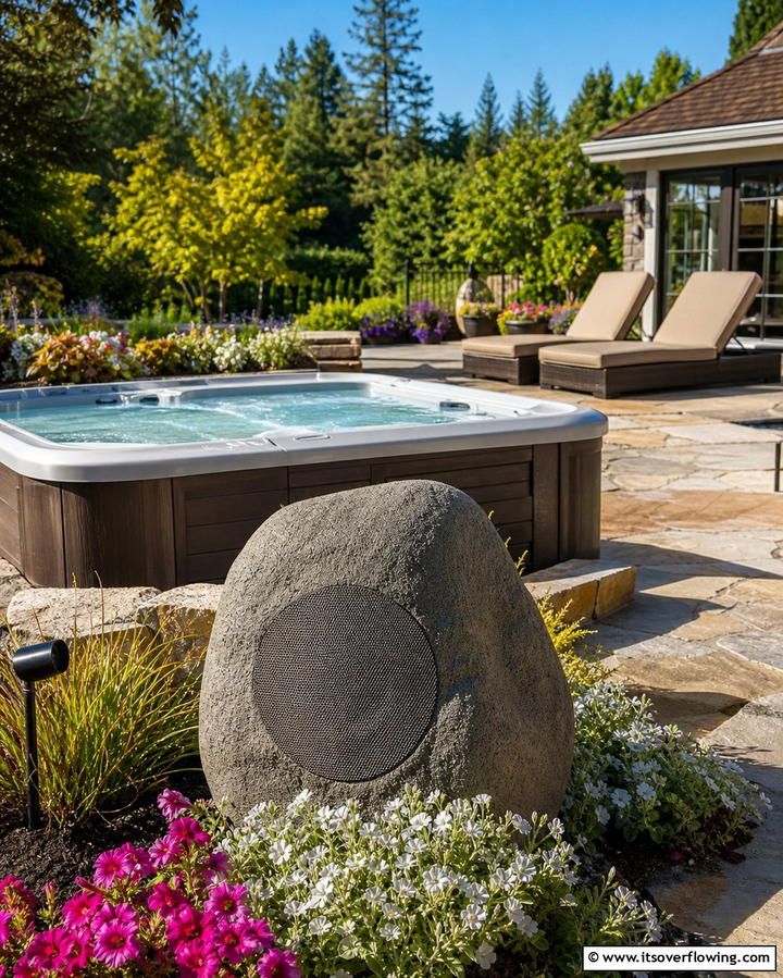 Install Outdoor Speakers for Entertainment - 25 Relaxing Hot Tub Decor Ideas for Your Backyard