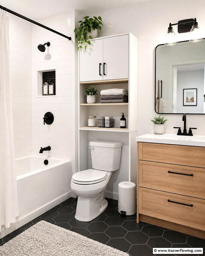 Install Over the Toilet Storage - 25 Apartment Bathroom Ideas to Maximize Small Spaces