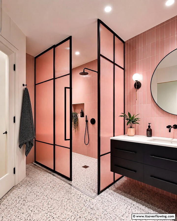 Install Pink and Black Shower Doors - 25 Pink and Black Bathroom Ideas for a Bold and Chic Look