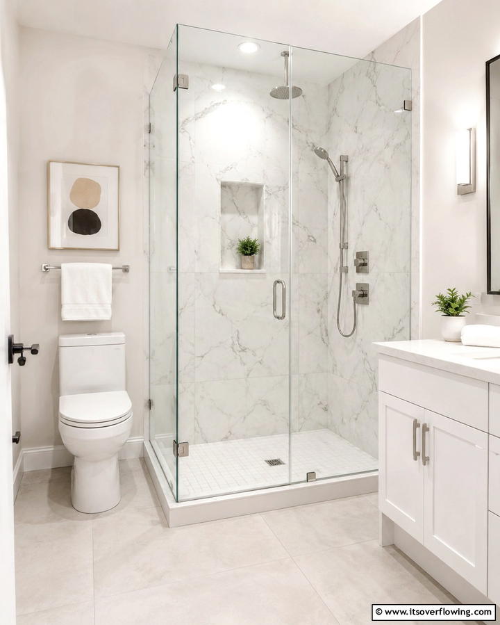 Install Recessed Lighting - 30 Small White Bathroom Ideas to Brighten Compact Spaces