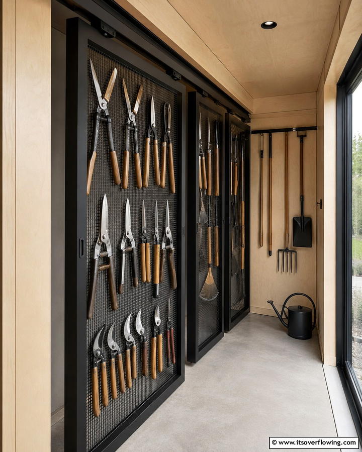 Install Sliding Storage Panels - 25 Shed Organization Ideas to Declutter Your Outdoor Space
