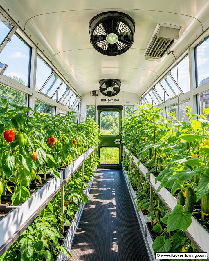 Install Ventilation Fans for Air Circulation - 20 School Bus Greenhouse Ideas for Sustainable Living