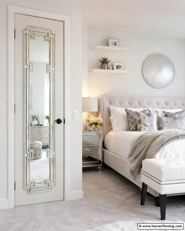 Install a Decorative Mirror for Functionality - 25 Creative Bedroom Door Decorating Ideas for Style
