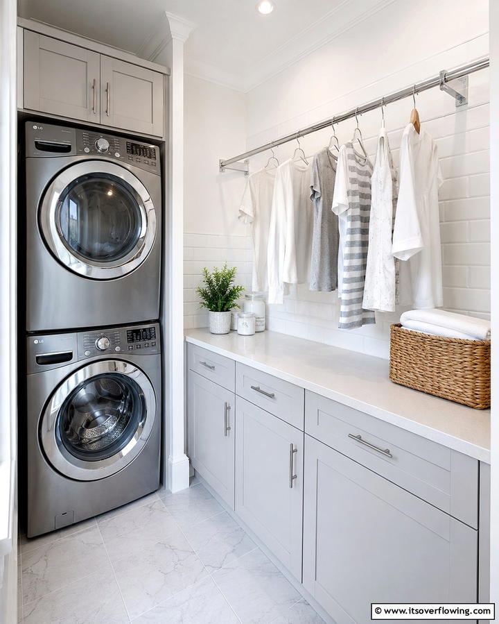 Install a Hanging Rod - 20 Stackable Laundry Room Ideas for Small Spaces