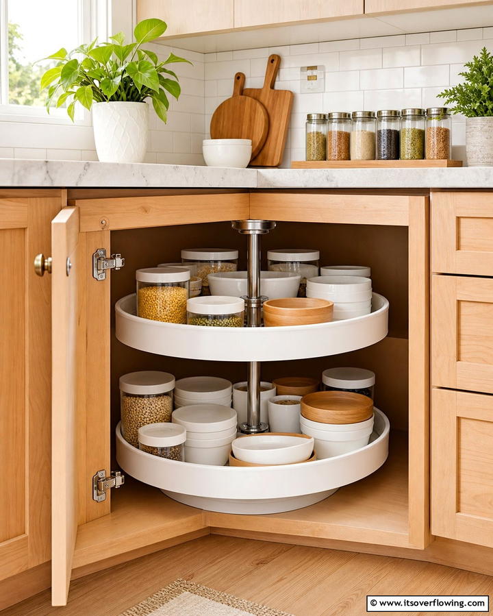 Install a Lazy Susan for Easy Access - 25 Tupperware Organization Ideas for a Tidy Kitchen