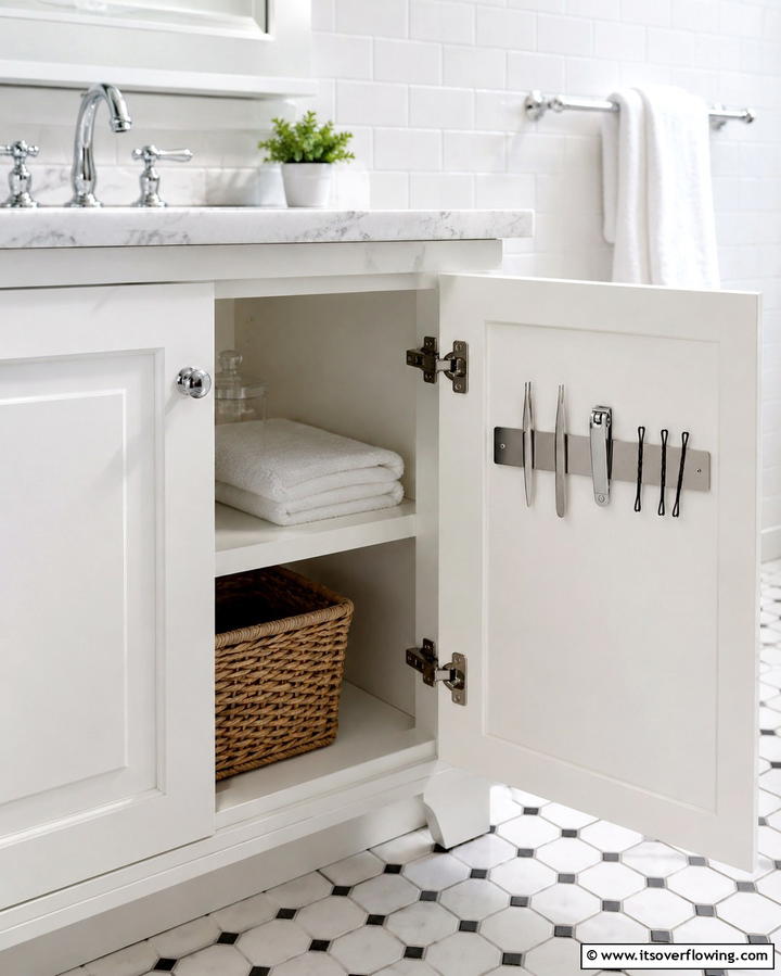 Install a Magnetic Strip - 25 Bathroom Cabinet Organization Ideas for a Clutter-Free Space