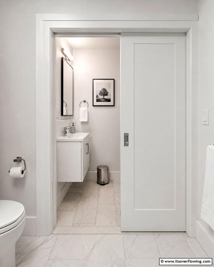Install a Pocket Door - 30 Small White Bathroom Ideas to Brighten Compact Spaces