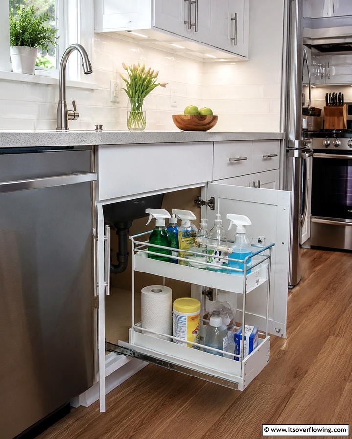 Install a Pull Out Caddy - 20 Kitchen Sink Organization Ideas to Maximize Space