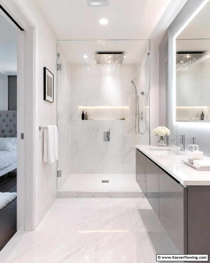 Install a Rainfall Showerhead - 25 Apartment Bathroom Ideas to Maximize Small Spaces