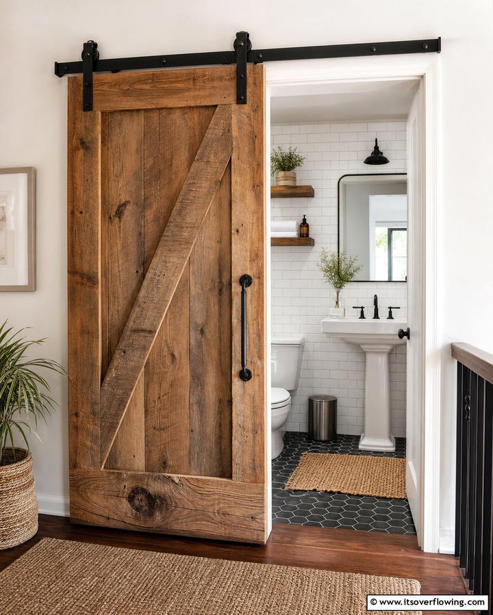 Install a Sliding Barn Door - 25 Guest Bathroom Ideas for a Welcoming Space