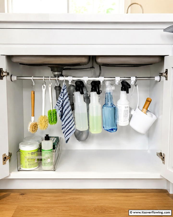 Install a Tension Rod for Hanging Supplies - 20 Kitchen Sink Organization Ideas to Maximize Space