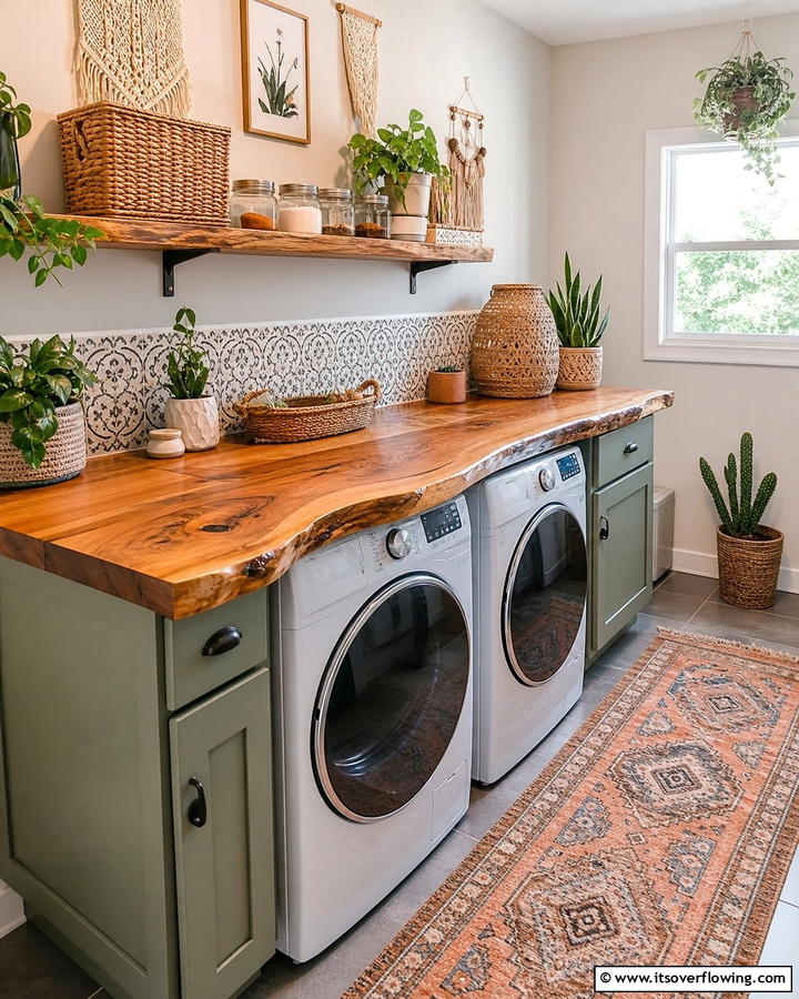 Install a Wooden Countertop for a Natural Aesthetic - 25 Boho Laundry Room Ideas for a Stylish and Functional Space