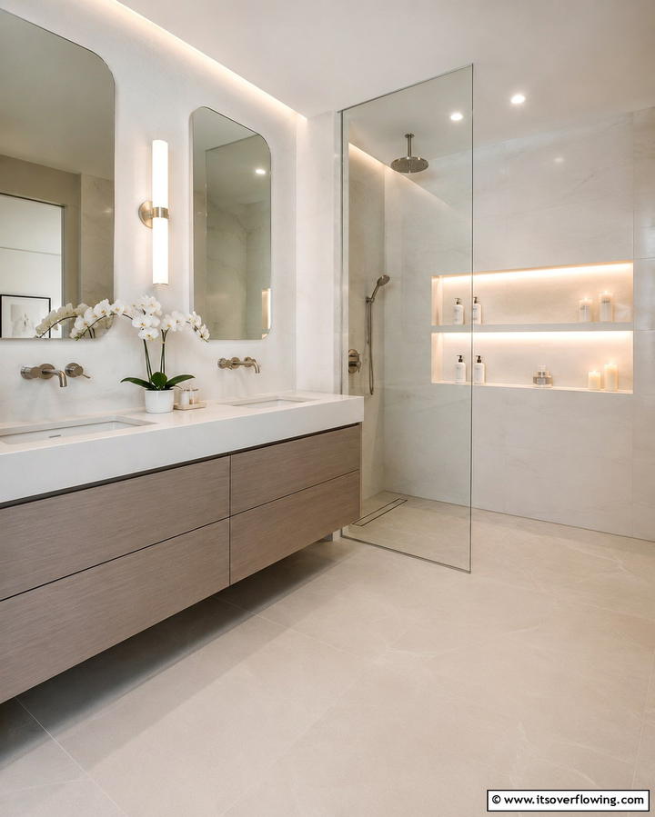 Install an Illuminated Niche - 20 Windowless Bathroom Ideas to Brighten Up Your Space