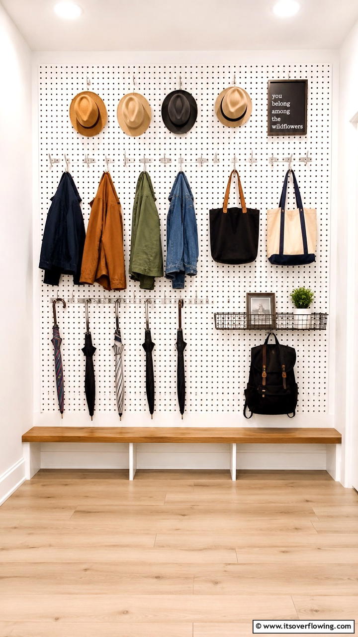 Installing Hooks and Pegboards - 30 Smart Hall Closet Organization Ideas for Maximized Space