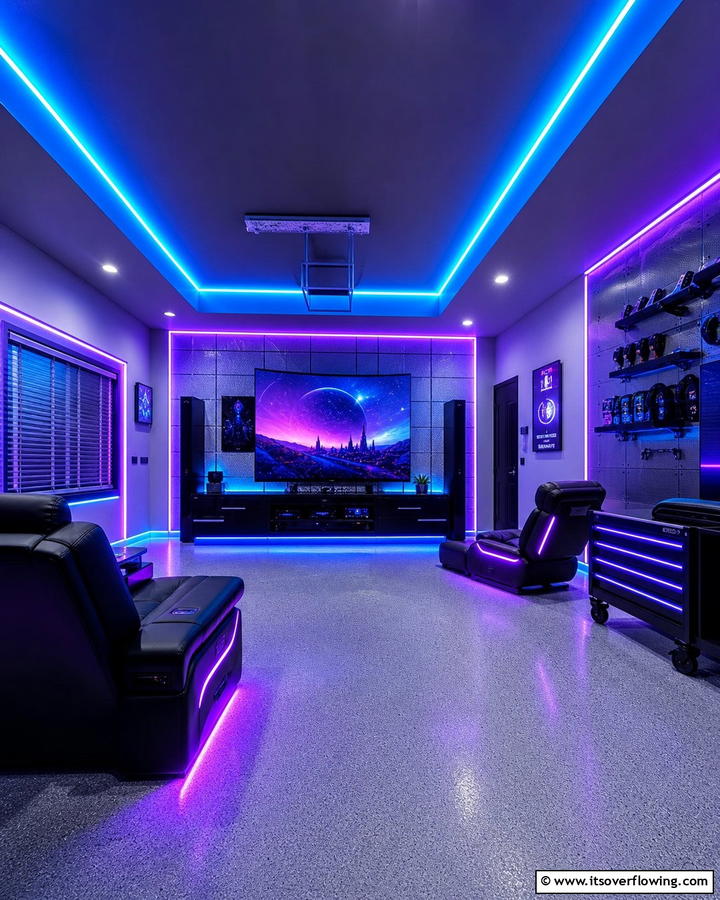 Installing LED Lighting for a Futuristic Vibe - 30 Garage Game Room Ideas for Ultimate Entertainment Zones
