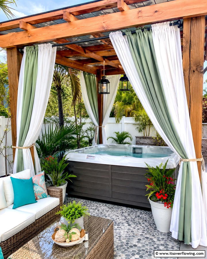 Installing Outdoor Curtains - 25 Backyard Hot Tub Privacy Ideas for Relaxing Spaces