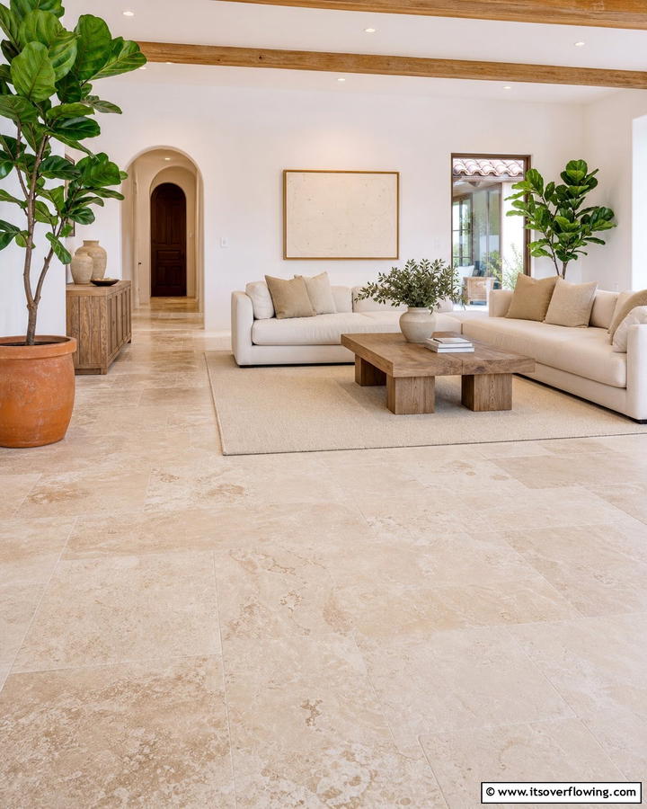 Installing Stone Flooring - 20 Natural Living Room Ideas for a Calm Retreat
