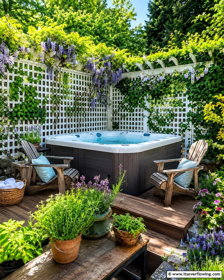 Installing a Lattice Privacy Screen - 25 Backyard Hot Tub Privacy Ideas for Relaxing Spaces