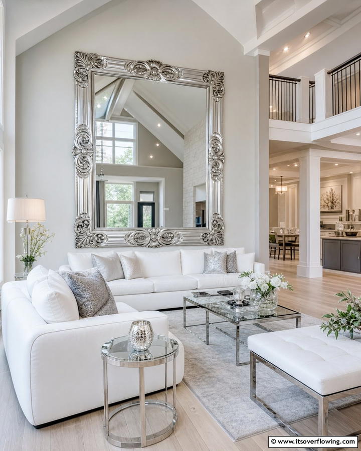 Installing a Mirror to Reflect Light - 20 Open Concept Vaulted Ceiling Living Room Ideas