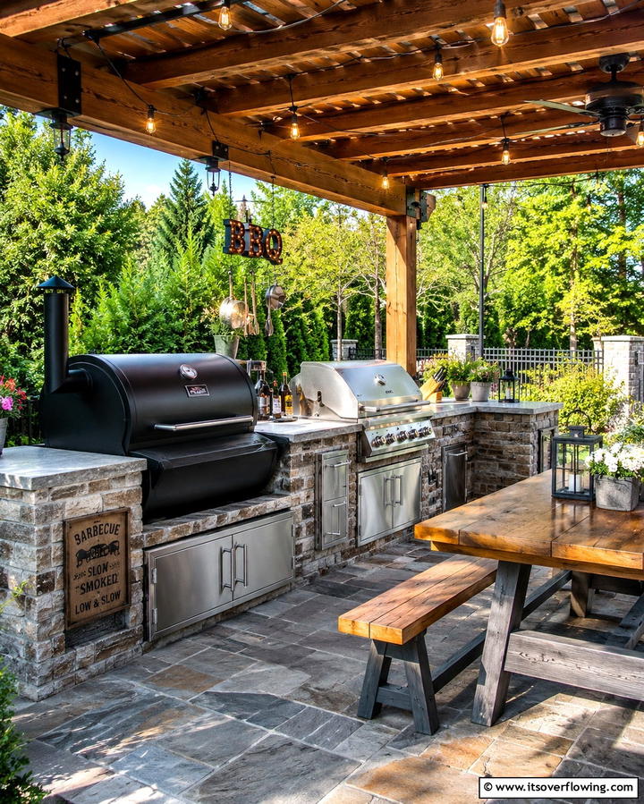 Installing a Smoker for Flavorful Cooking - 20 Functional L-Shaped Outdoor Kitchen Ideas for Entertaining