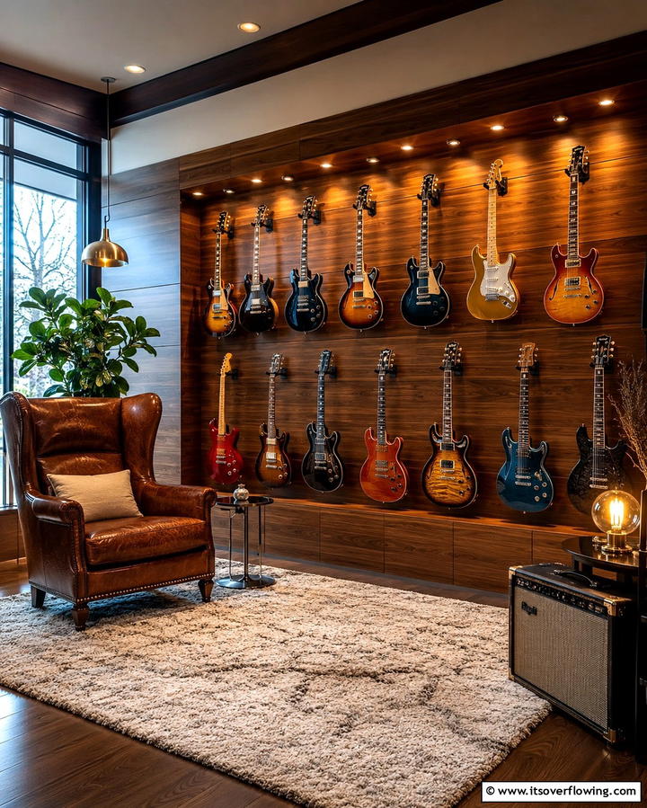 Instrument Display for Easy Access - 25 Music Room Ideas to Create the Perfect Sound Space