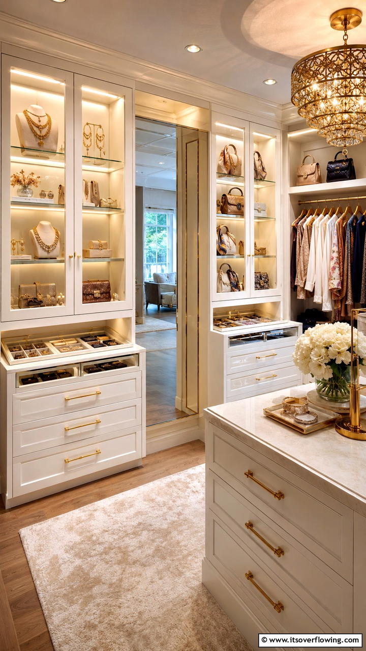 Integrated Accessories Display - 30 Dressing Room Ideas for Organized Luxury
