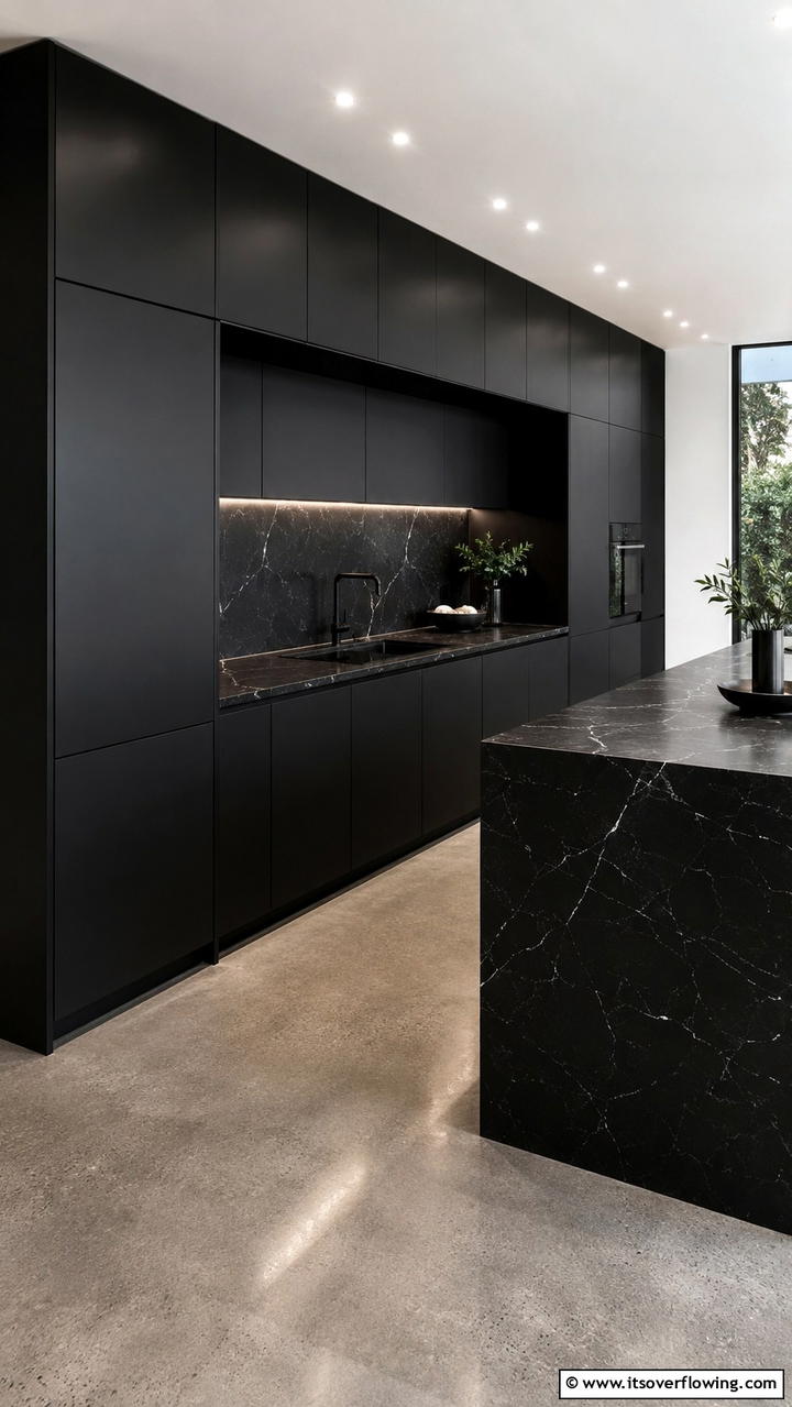 Integrated Appliances in Black Cabinets - 30 Black Kitchen Cabinet Ideas for Bold Modern Spaces
