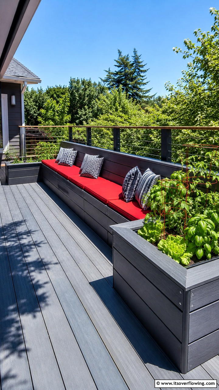 Integrated Bench with Weatherproof Materials - 30 Built-In Deck Bench Ideas- Functional Outdoor Seating